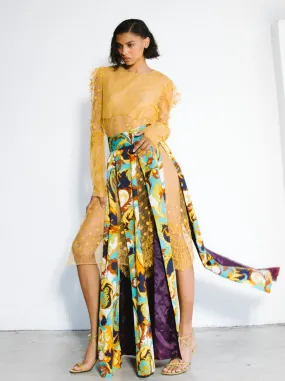 1970s Printed Split Maxi Skirt