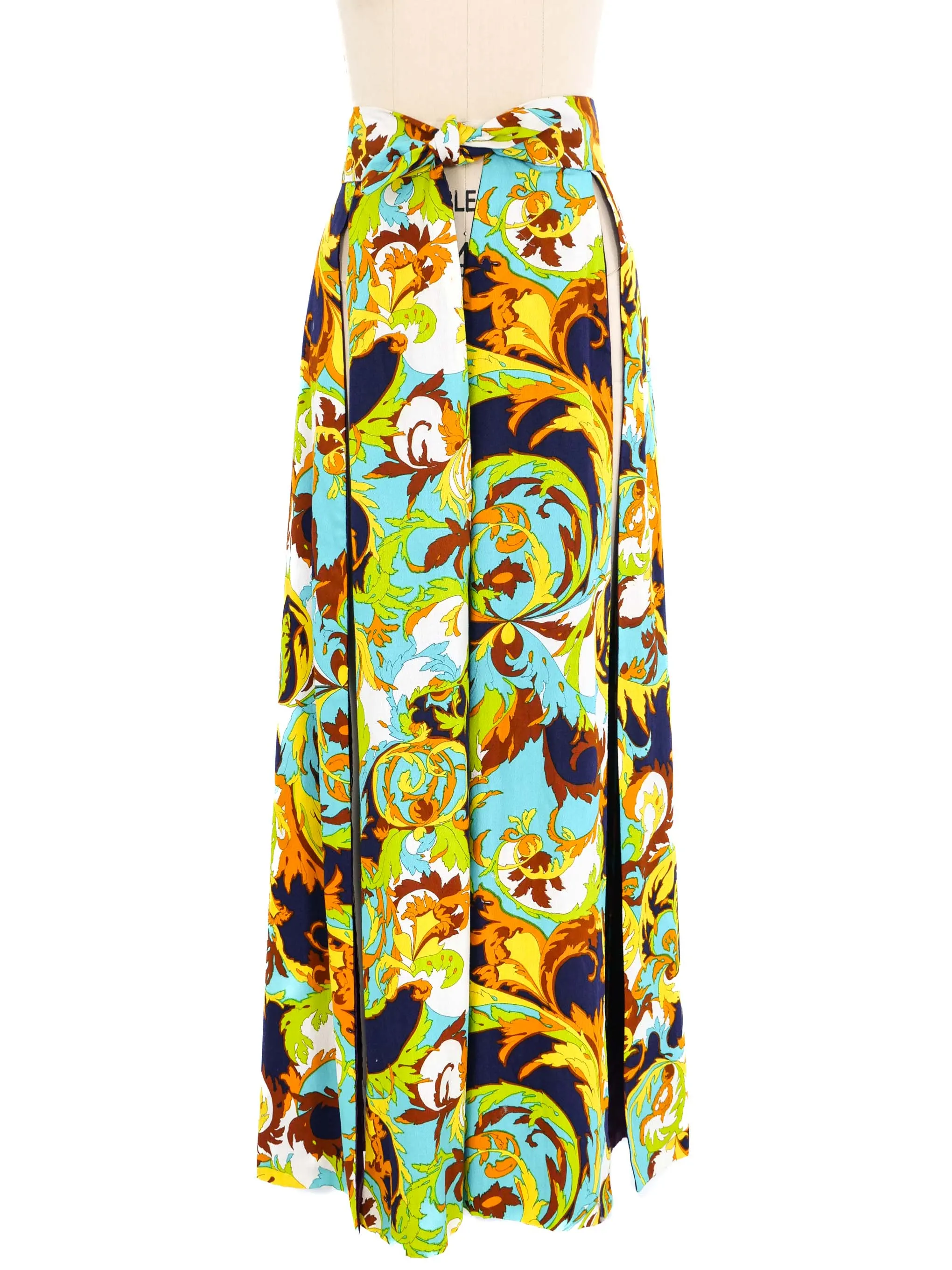 1970s Printed Split Maxi Skirt