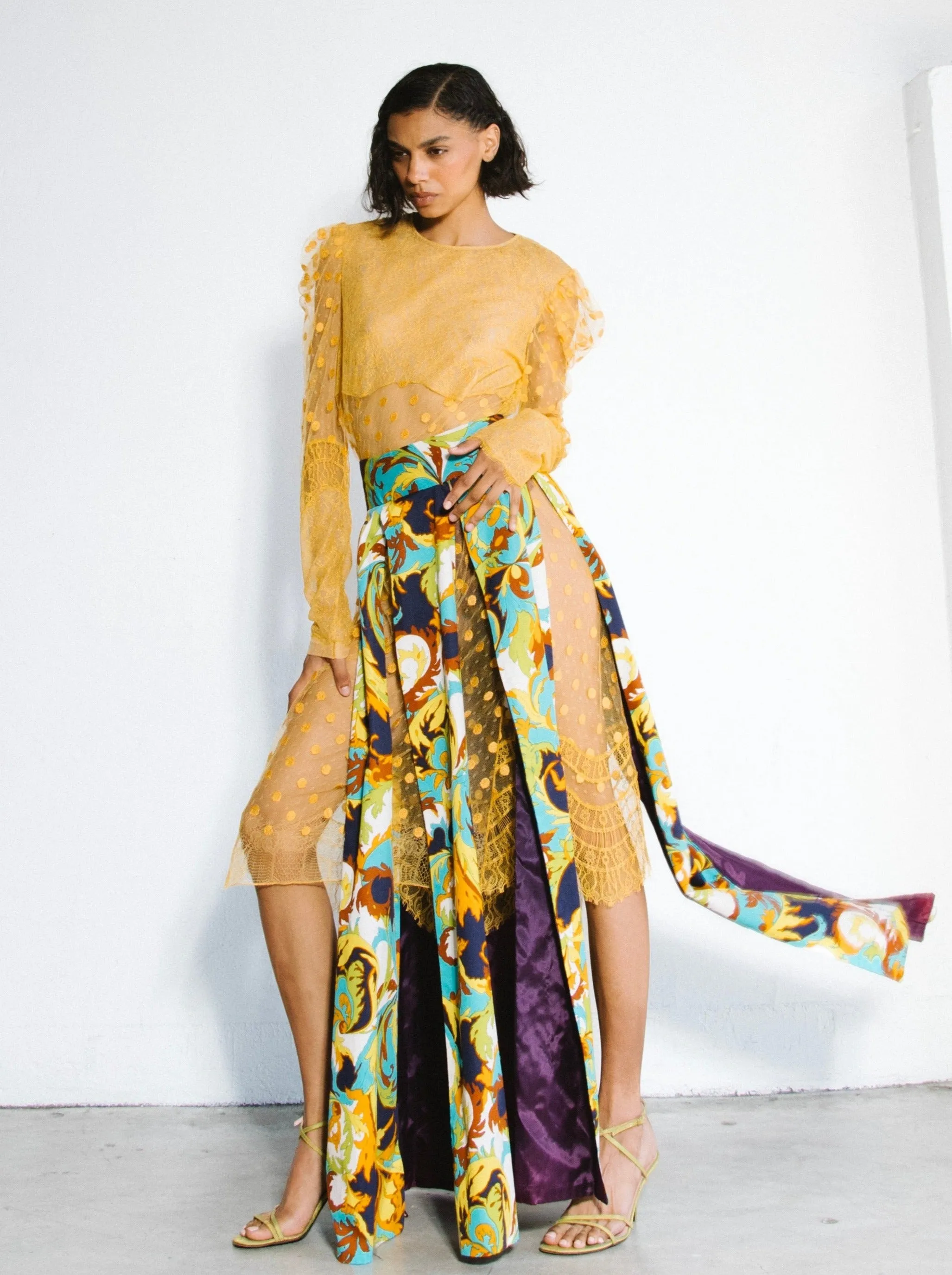 1970s Printed Split Maxi Skirt