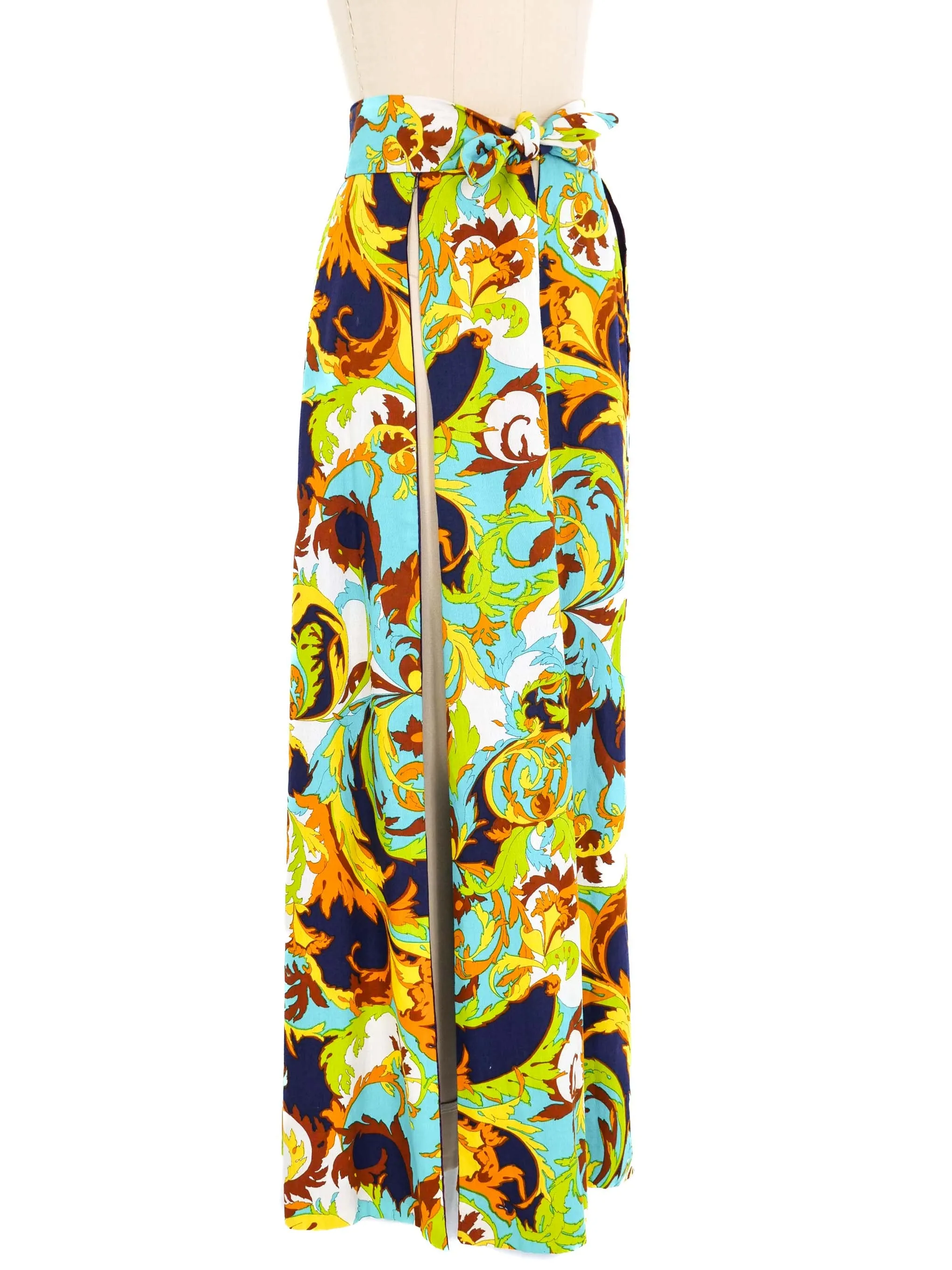 1970s Printed Split Maxi Skirt