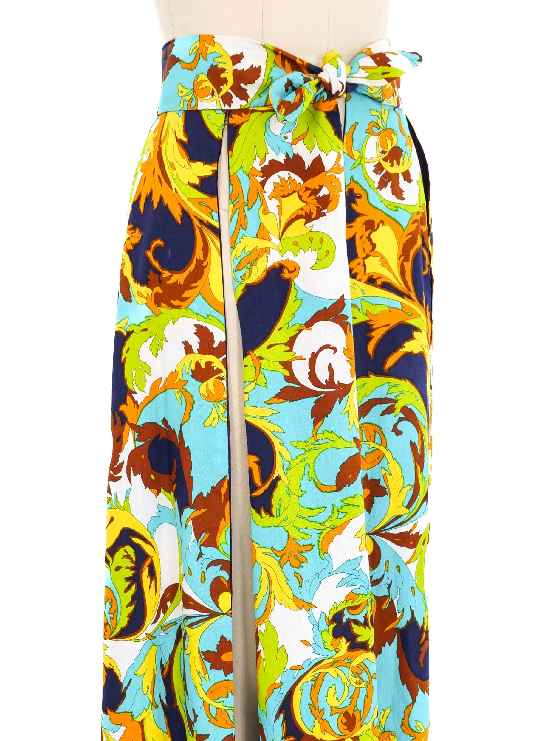 1970s Printed Split Maxi Skirt