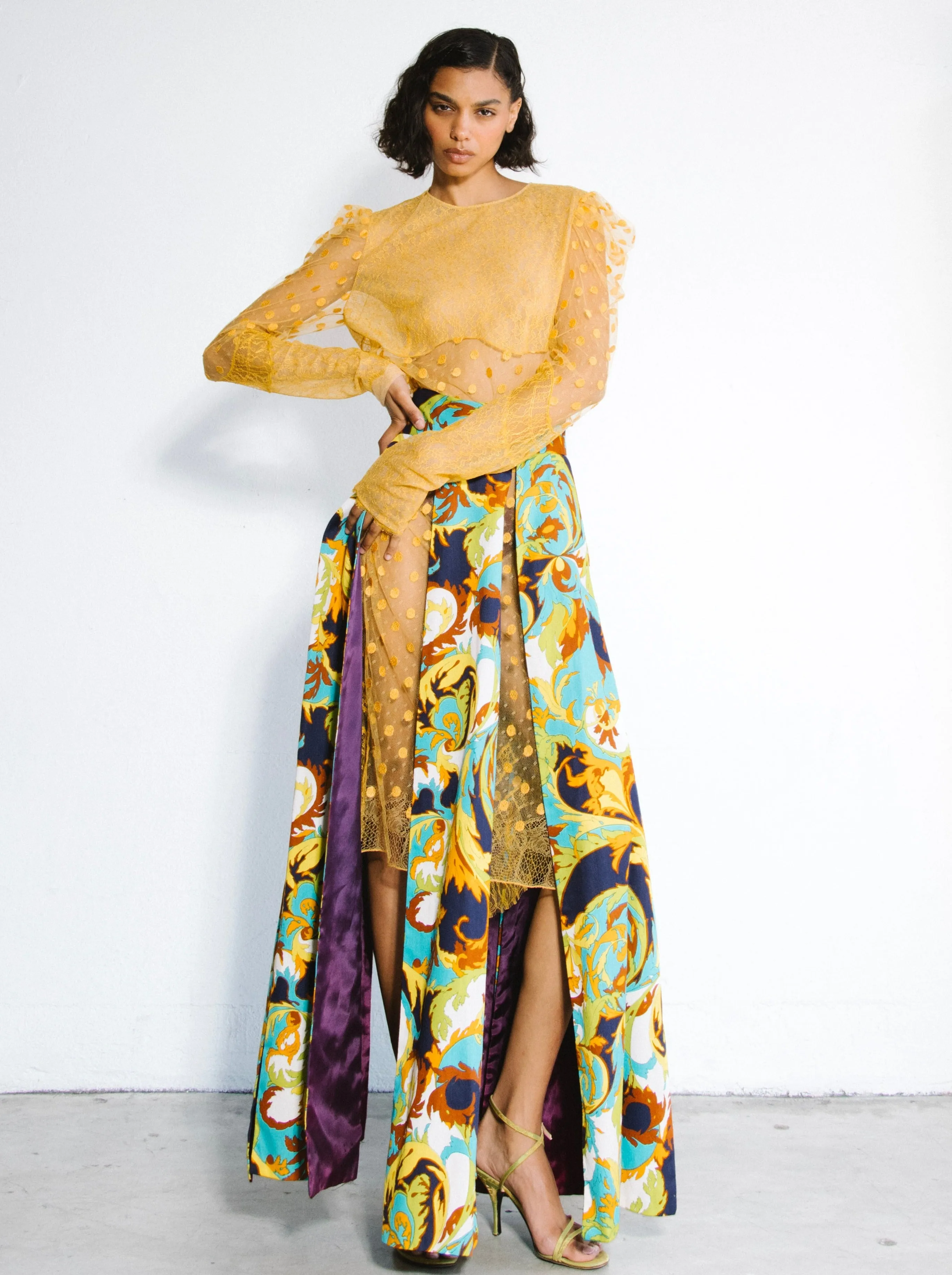 1970s Printed Split Maxi Skirt