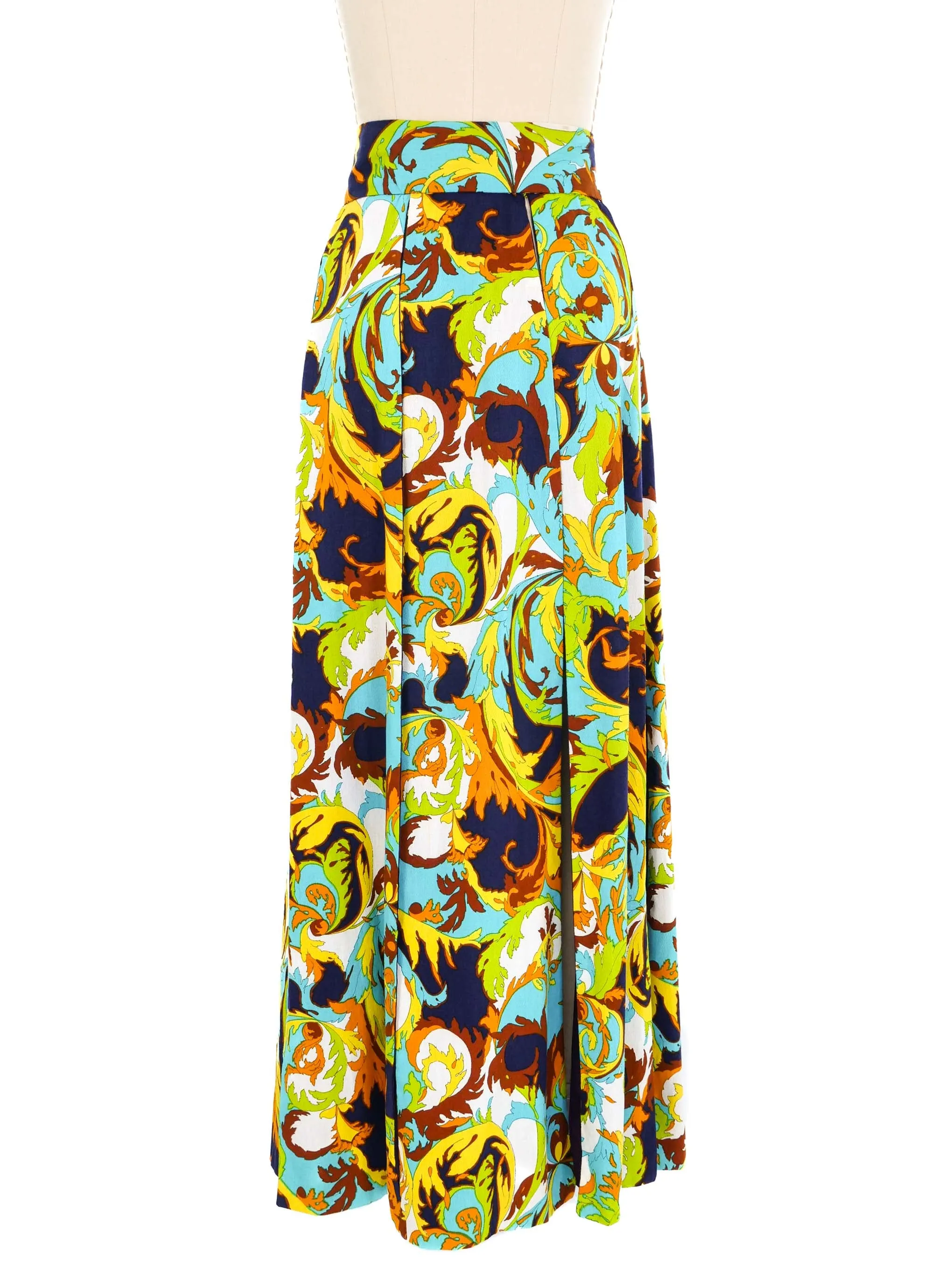 1970s Printed Split Maxi Skirt