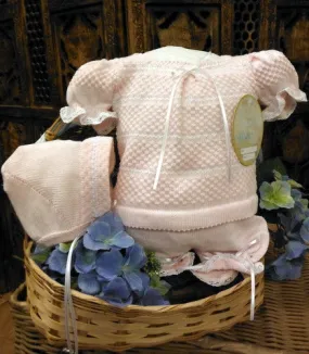 3 piece knit "take me home" set with lace edging preemie & newborn - pink