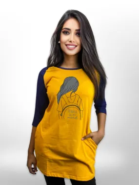 Alone Girl Printed Ladies Long T-shirt Raglan Sleeve Side Pocket For Women's