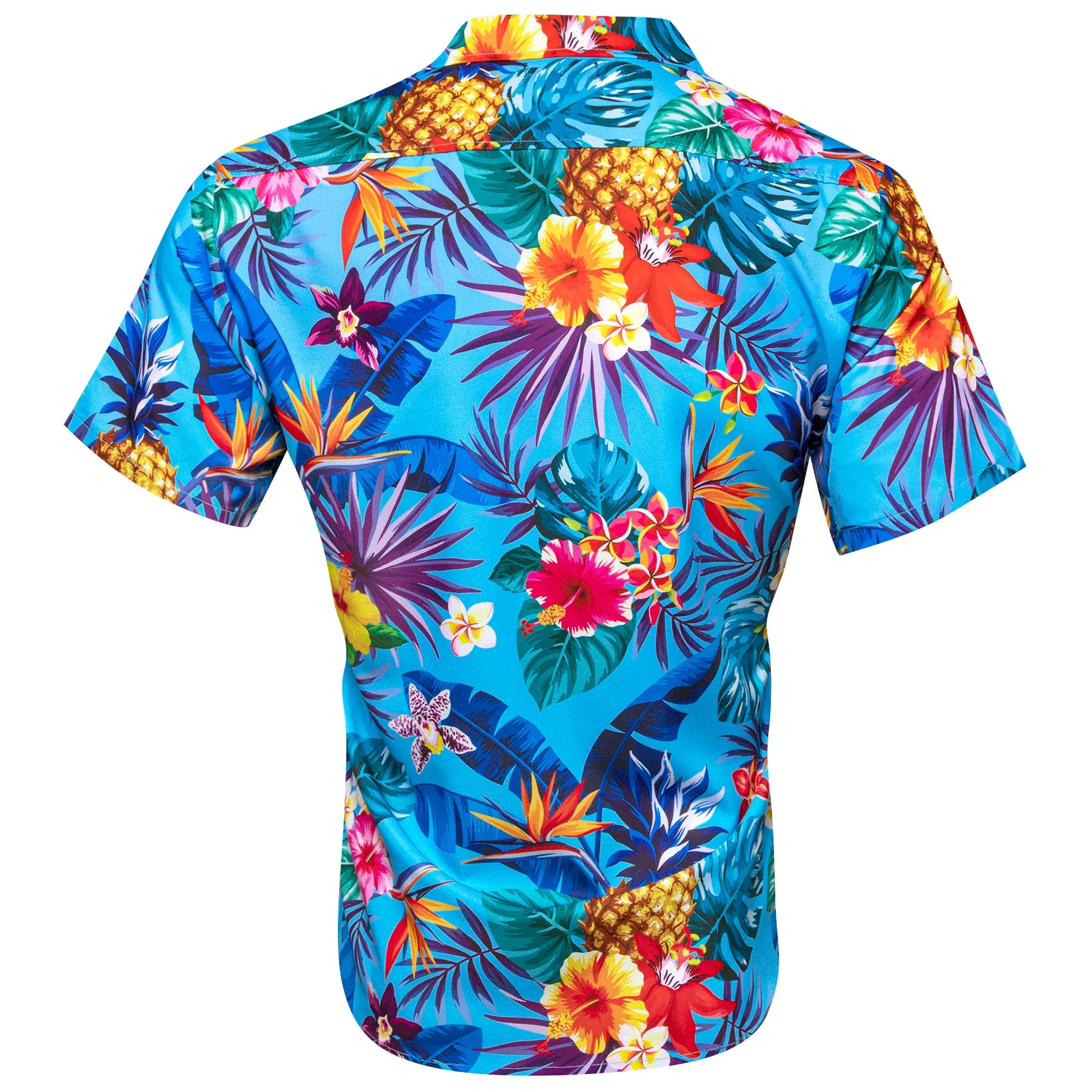 Barry Wang Hawaiian Shirts Men's Blue Flower Floral Pattern Short Sleeve Top