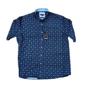 Berlin S374 S/S Diamond Print Shirt - Navy