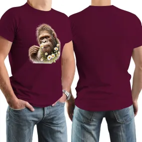 Bigfoot, Sasquatch, Daisies, Short Sleeve Cotton T-shirt