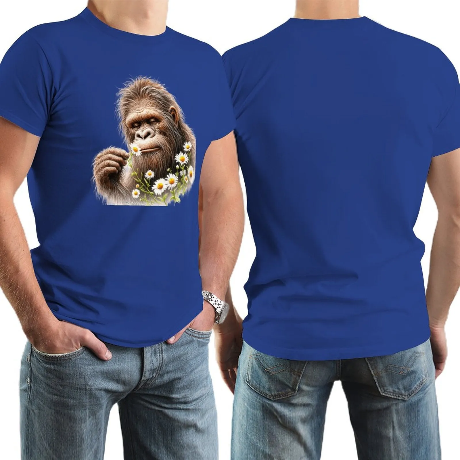 Bigfoot, Sasquatch, Daisies, Short Sleeve Cotton T-shirt