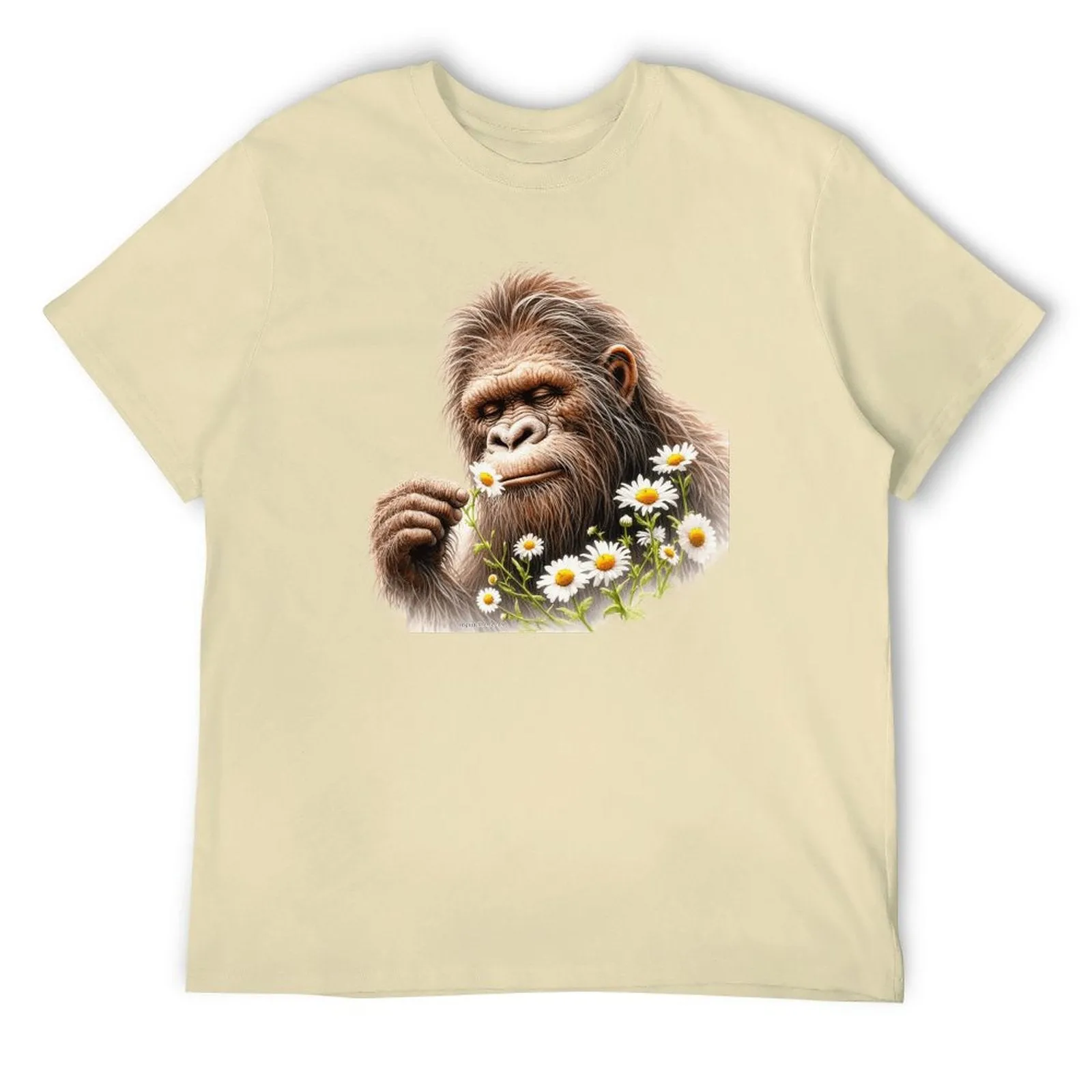 Bigfoot, Sasquatch, Daisies, Short Sleeve Cotton T-shirt