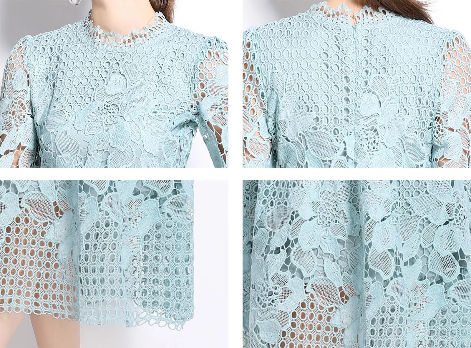 BK-Womens Floral Lace Hollow Crochet Waist Cocktail Dress