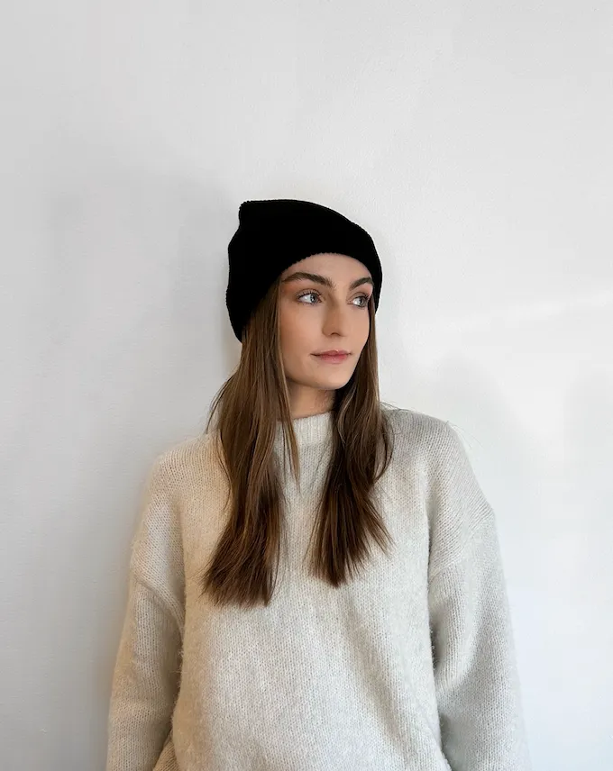 Black Cotton Knit Beanie