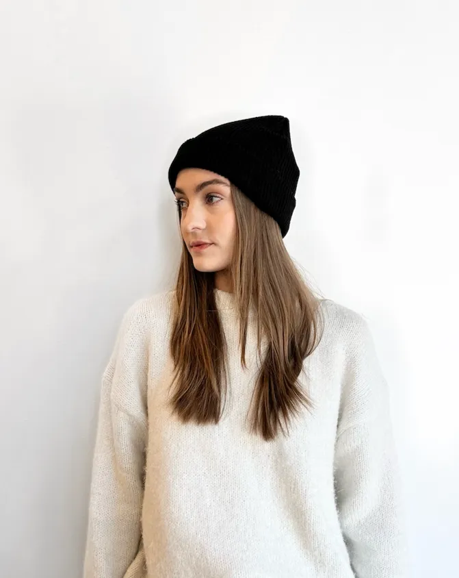 Black Cotton Knit Beanie