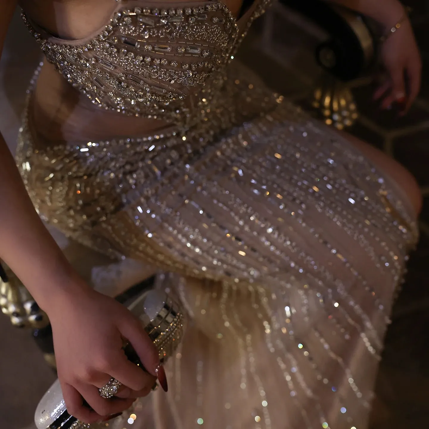 Blue Mermaid Evening Gown with High Slit