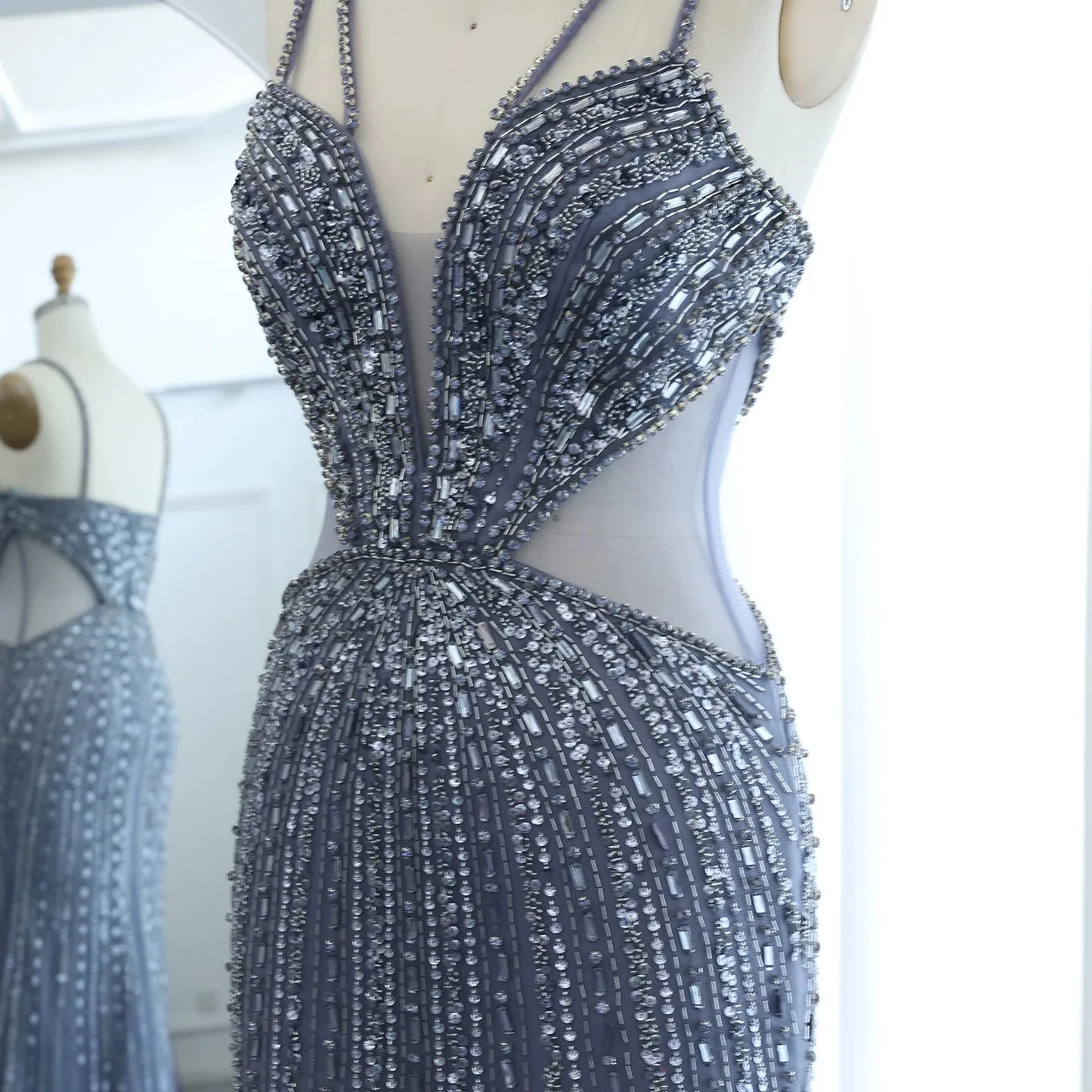 Blue Mermaid Evening Gown with High Slit