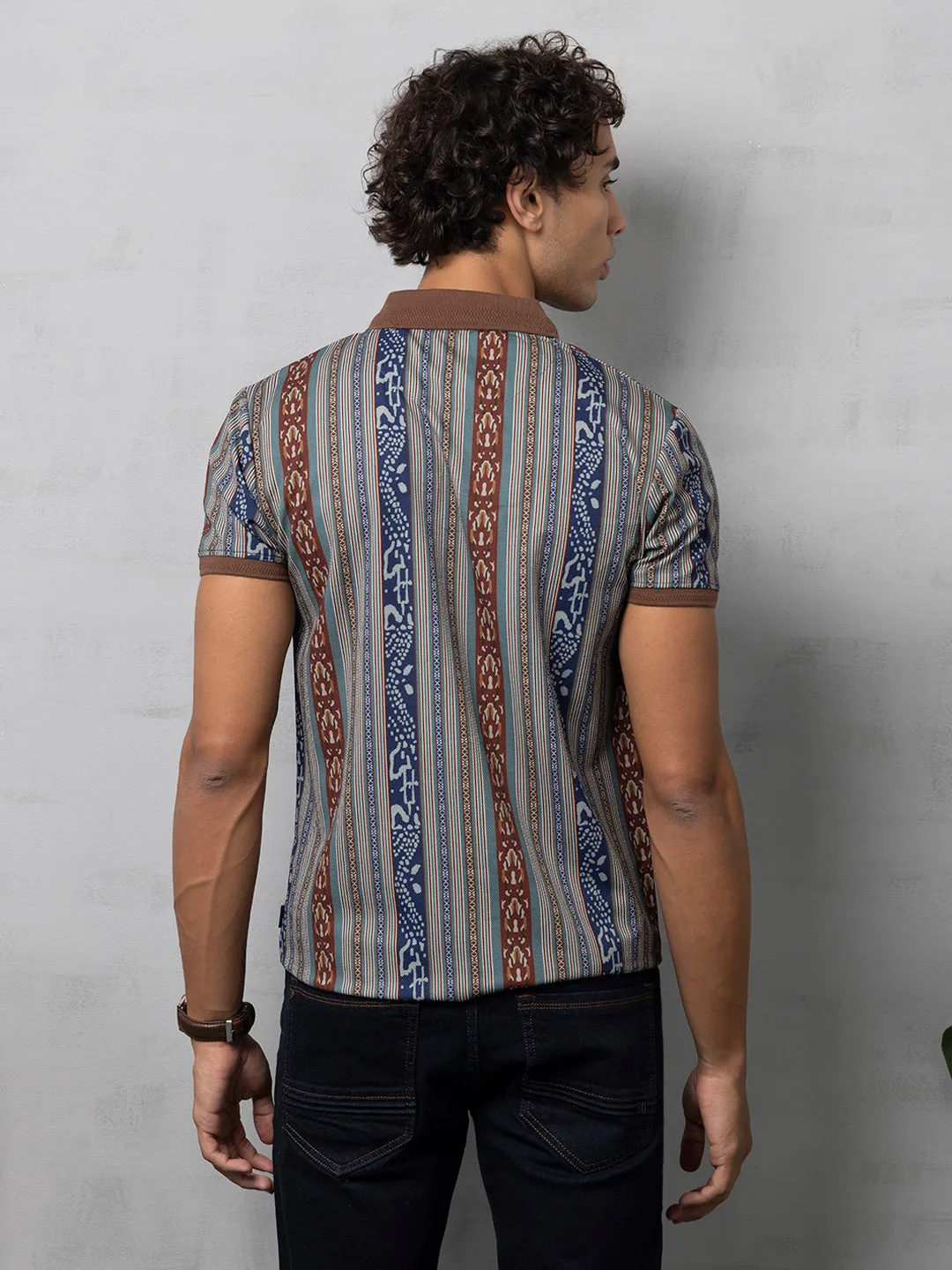 Brown Printed Polo T-Shirt