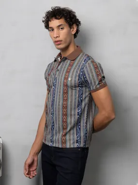 Brown Printed Polo T-Shirt