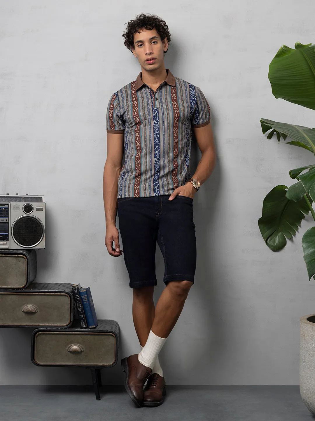 Brown Printed Polo T-Shirt