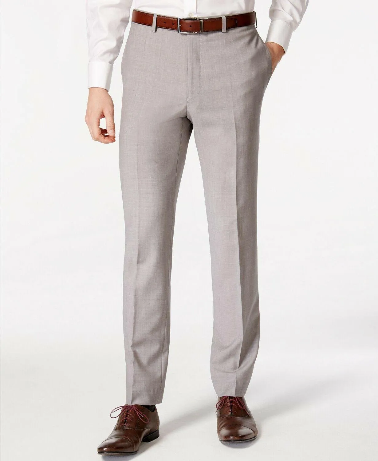 Calvin Klein Mens Slim fit Dress Pants 38 / 30 Light Grey Solid