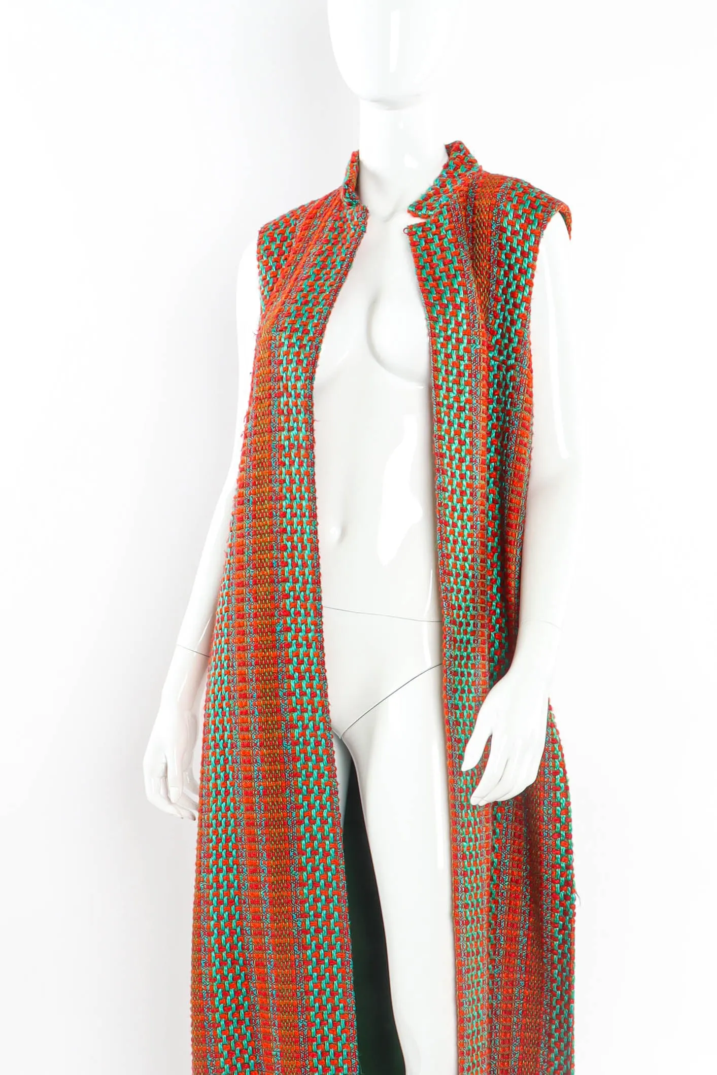 Checkered Yarn Vest Duster