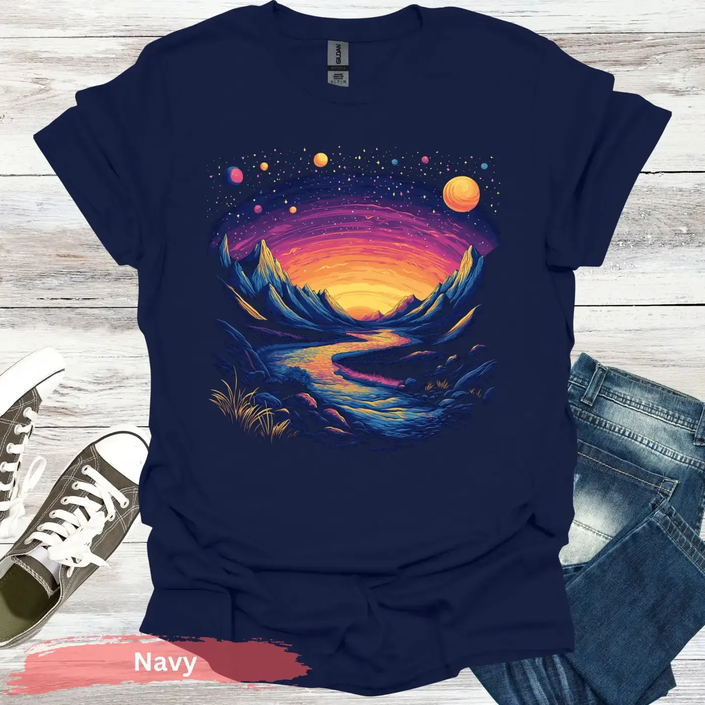 Cosmic Mountains Surreal Landscape T-shirt