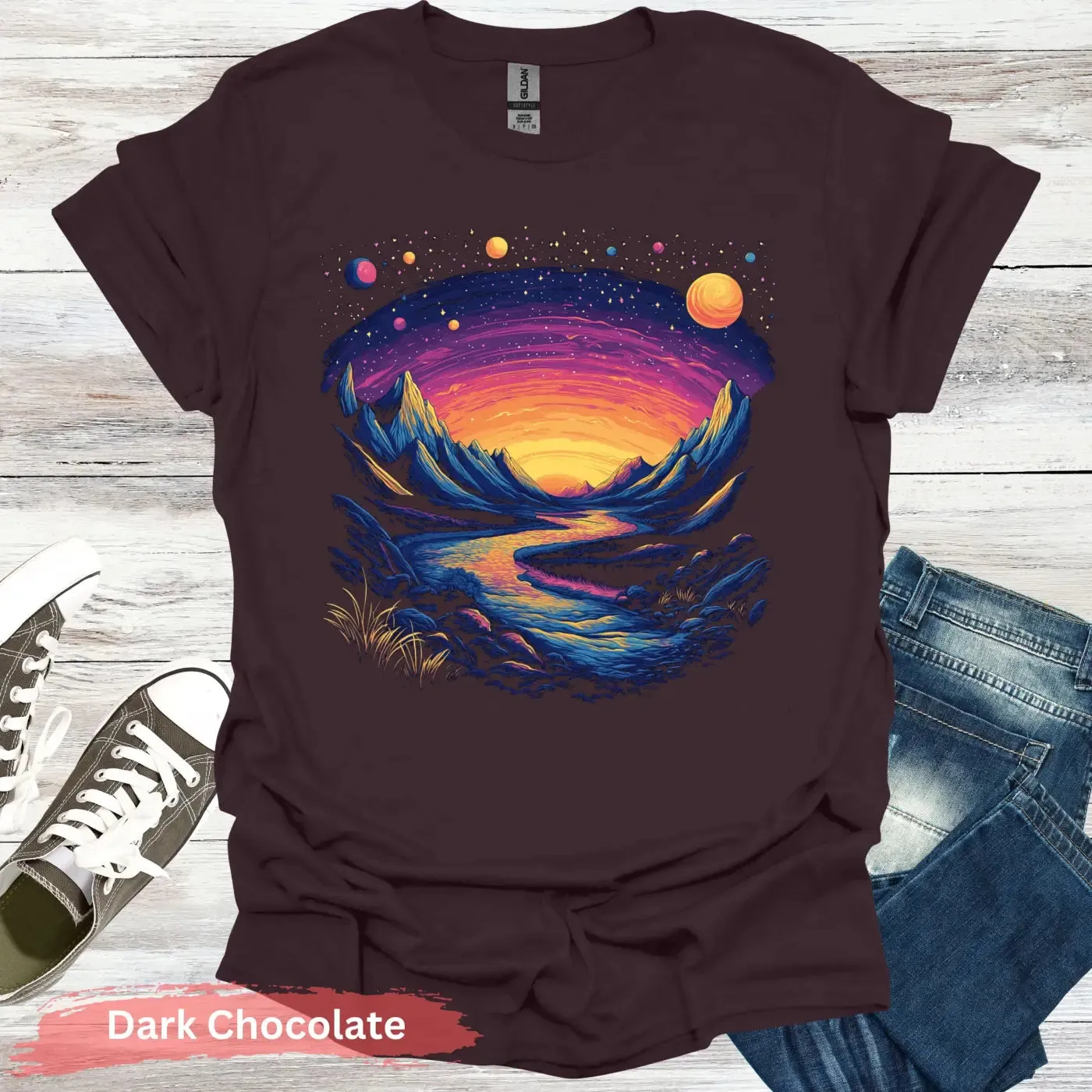 Cosmic Mountains Surreal Landscape T-shirt