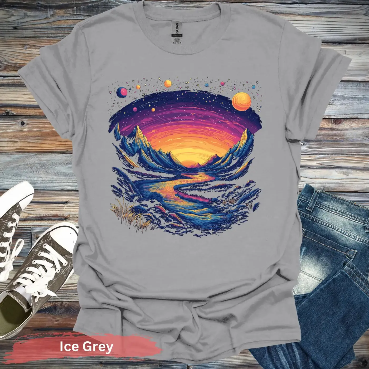 Cosmic Mountains Surreal Landscape T-shirt