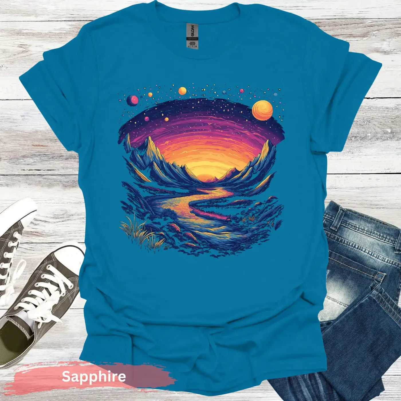 Cosmic Mountains Surreal Landscape T-shirt