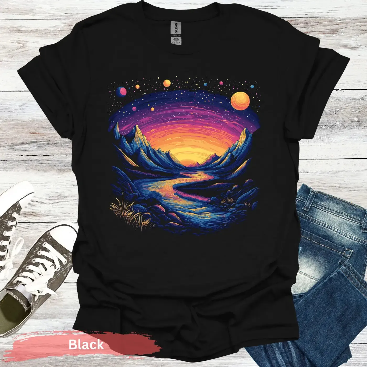 Cosmic Mountains Surreal Landscape T-shirt