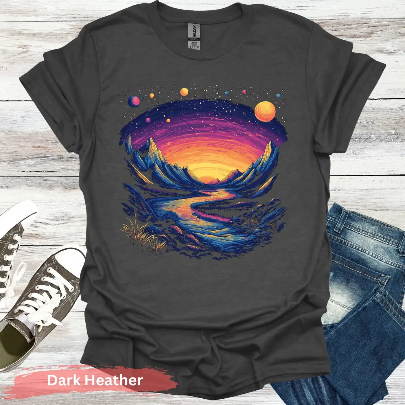 Cosmic Mountains Surreal Landscape T-shirt