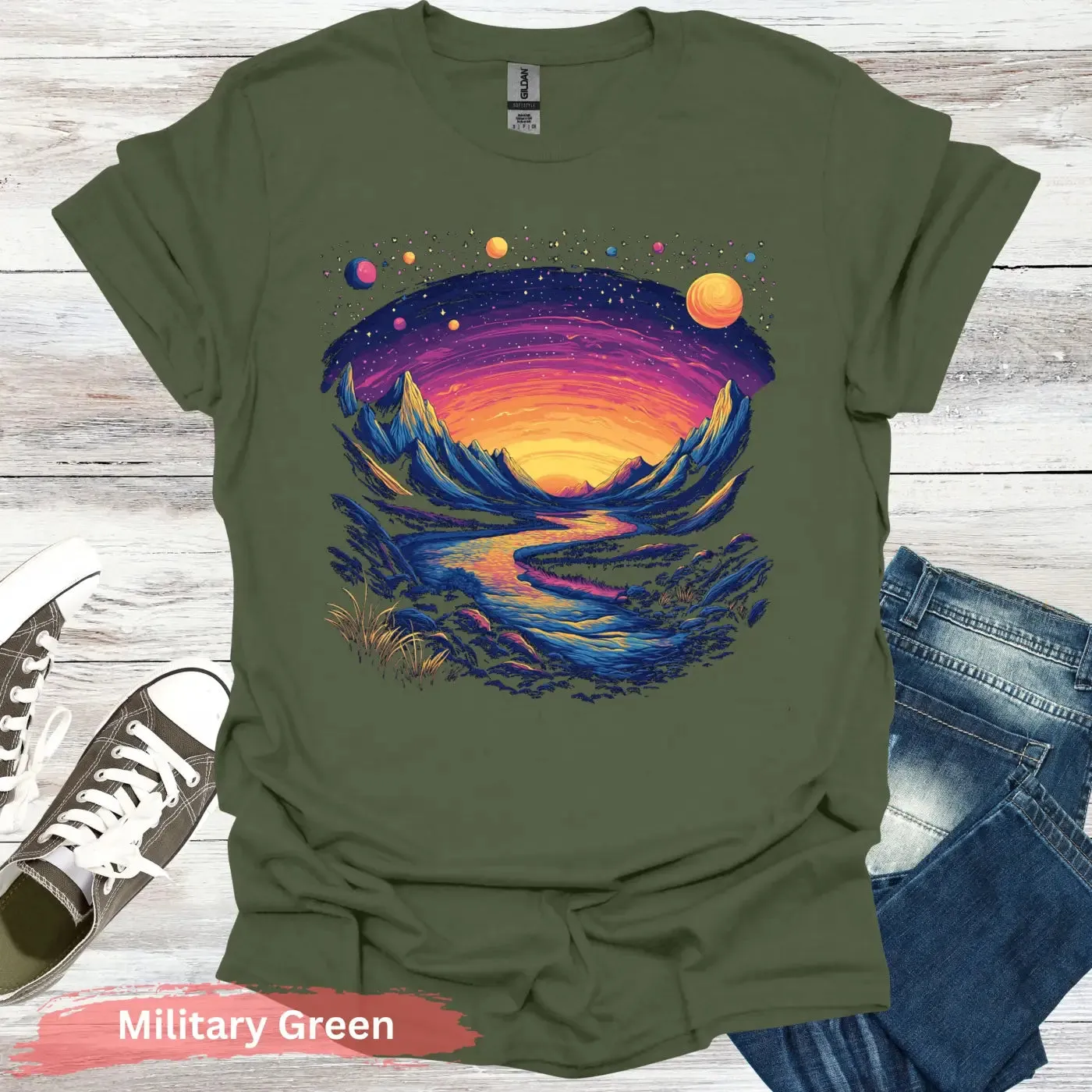 Cosmic Mountains Surreal Landscape T-shirt