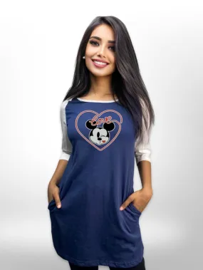 Cotton Raglan Sleeve Side Pocket Printed Long T-shirt For Women's