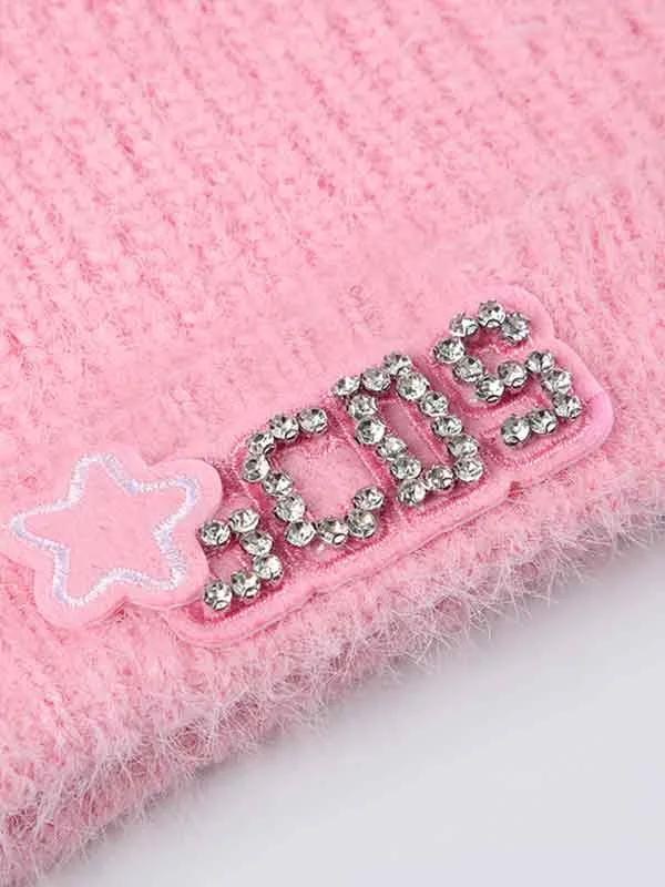Cute Star Patchwork Diamante Cozy Hat
