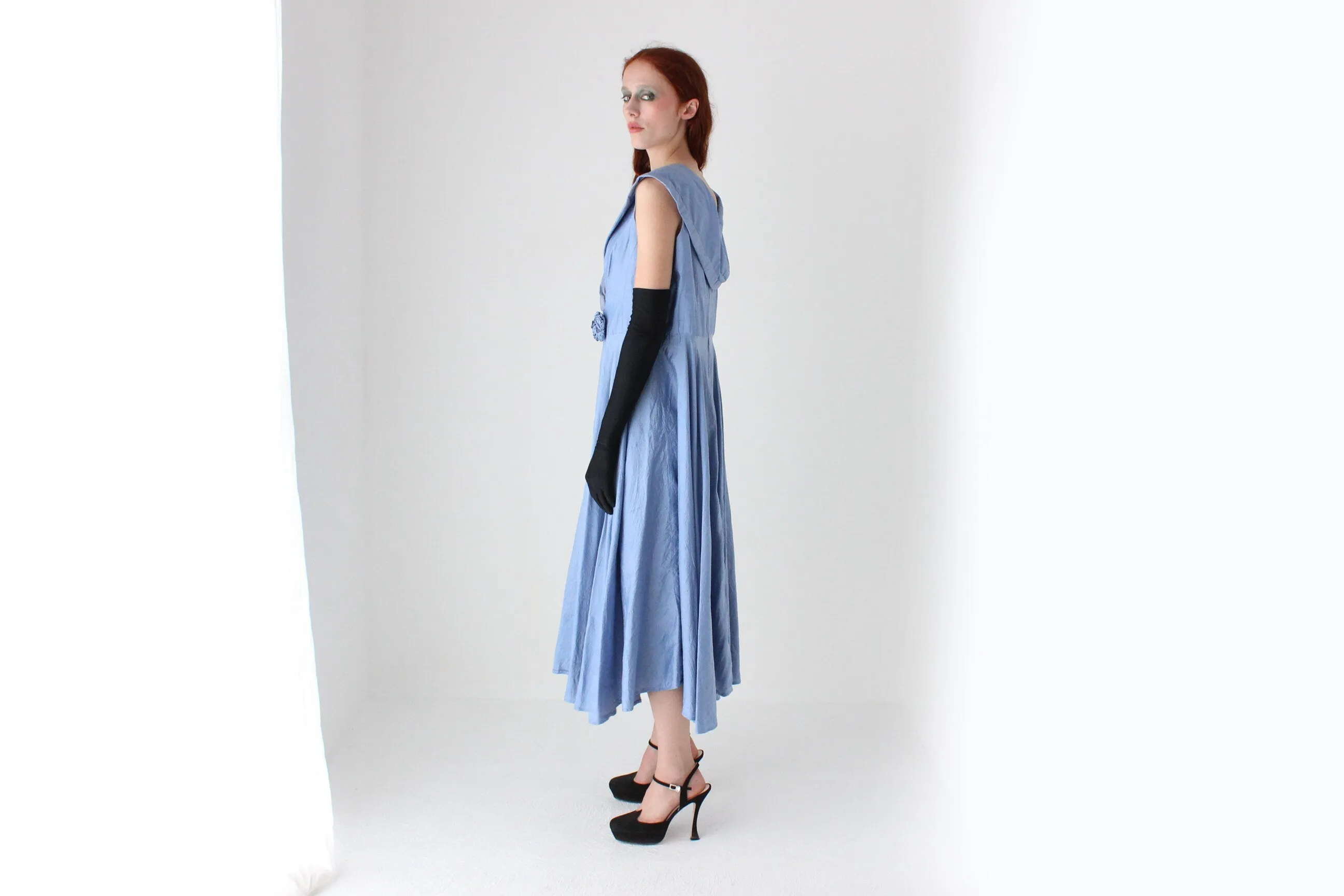 Dreamy 1980s Cornflower Blue Raw Silk Cocktail Dress