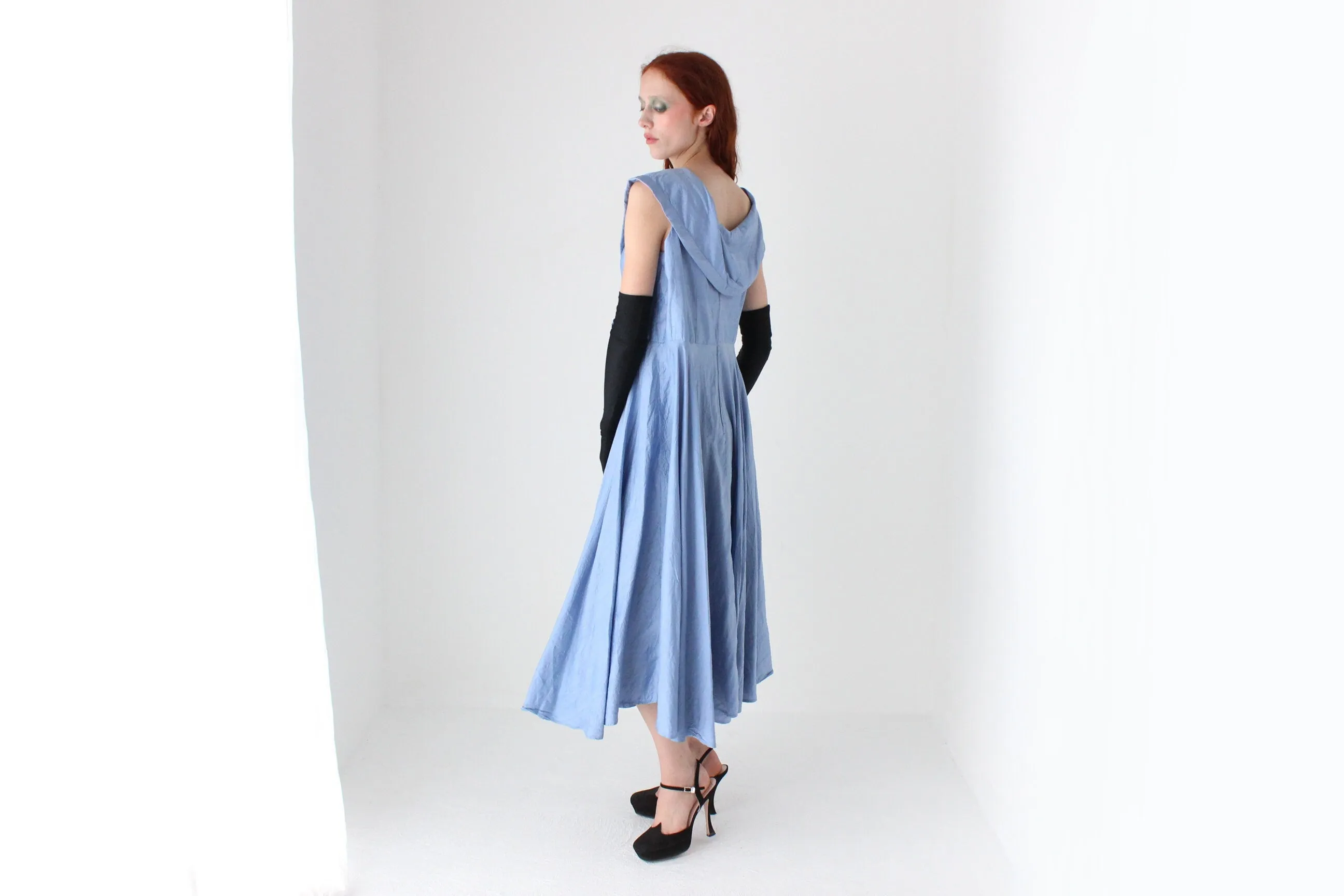Dreamy 1980s Cornflower Blue Raw Silk Cocktail Dress