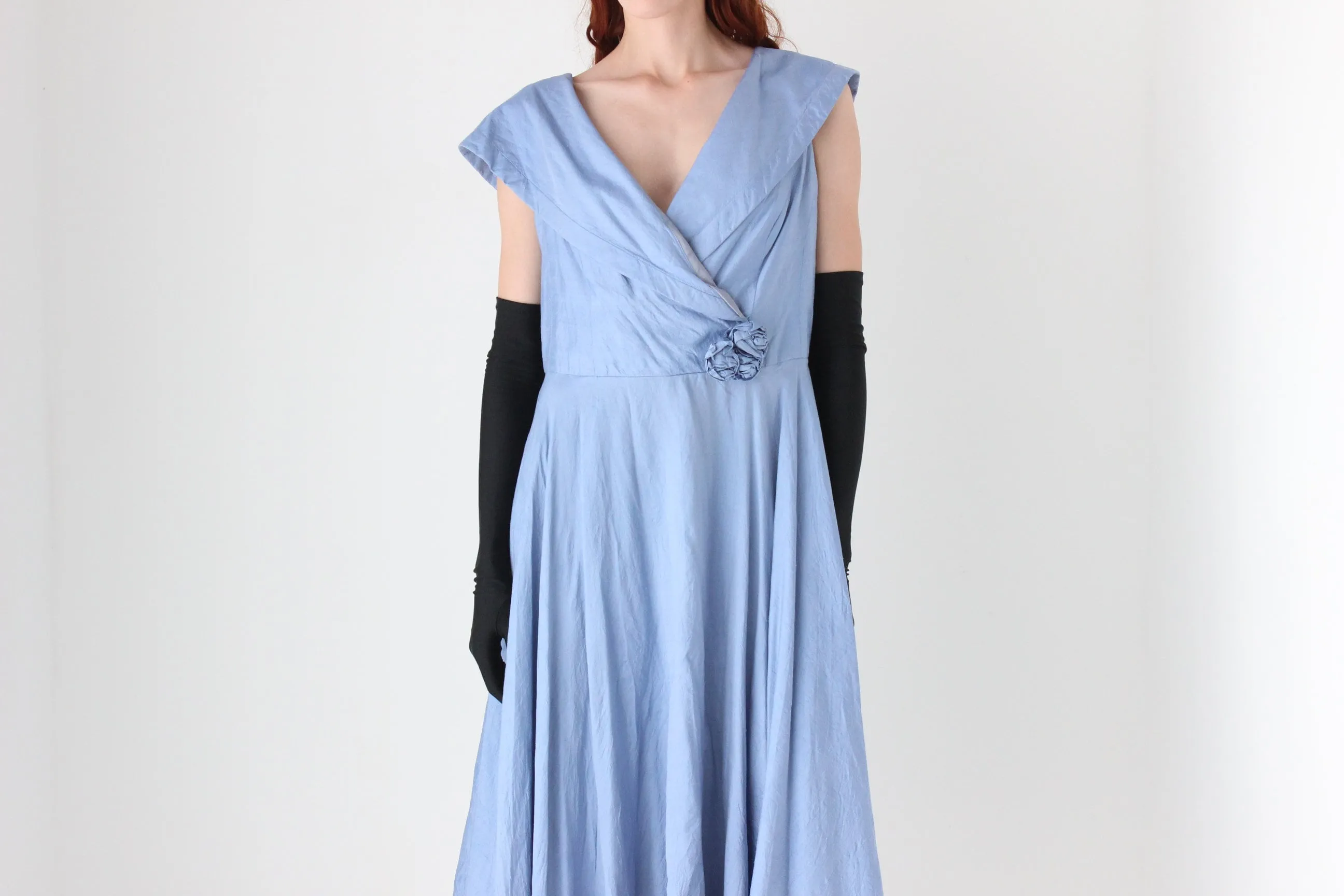 Dreamy 1980s Cornflower Blue Raw Silk Cocktail Dress