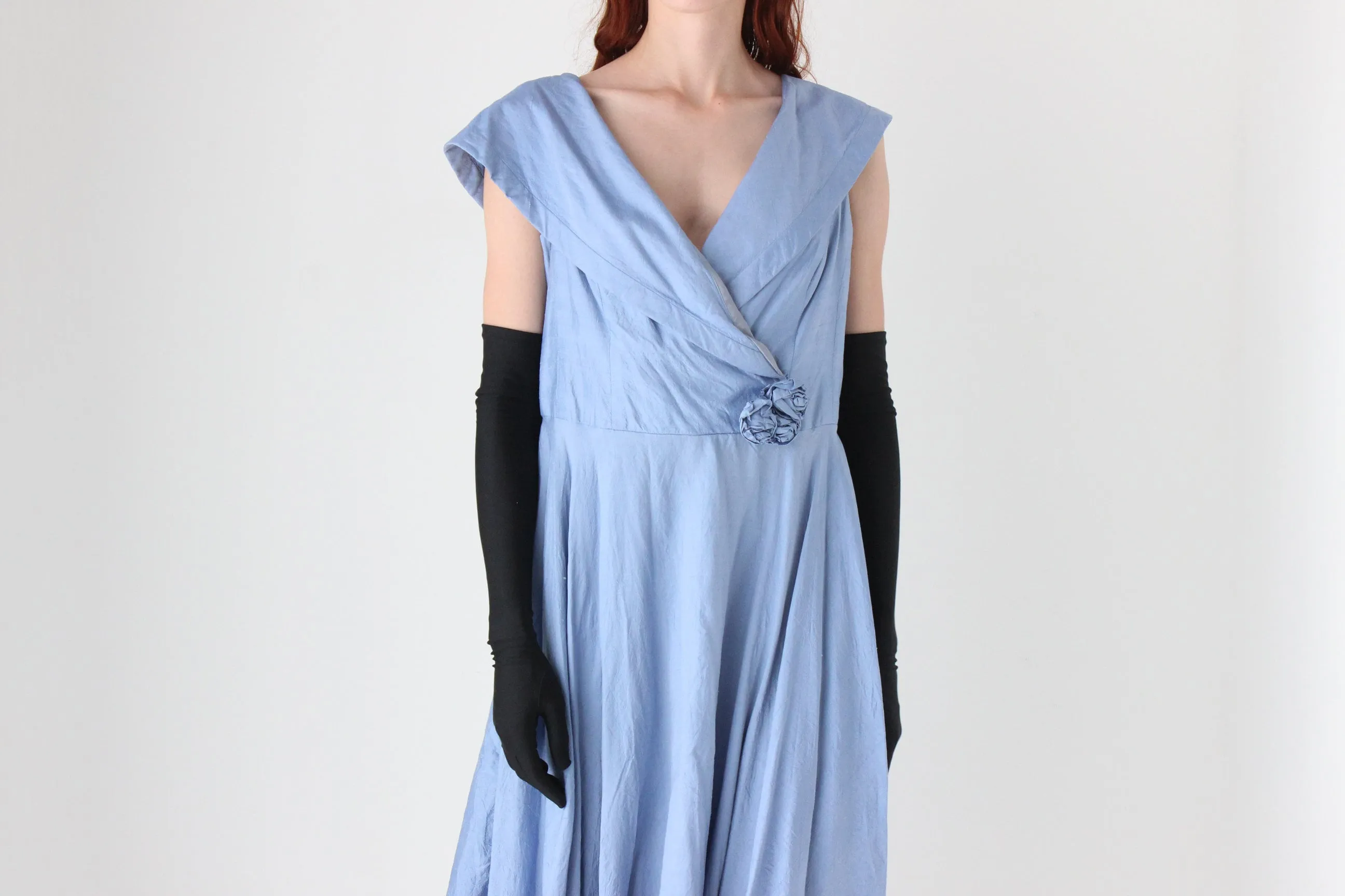 Dreamy 1980s Cornflower Blue Raw Silk Cocktail Dress