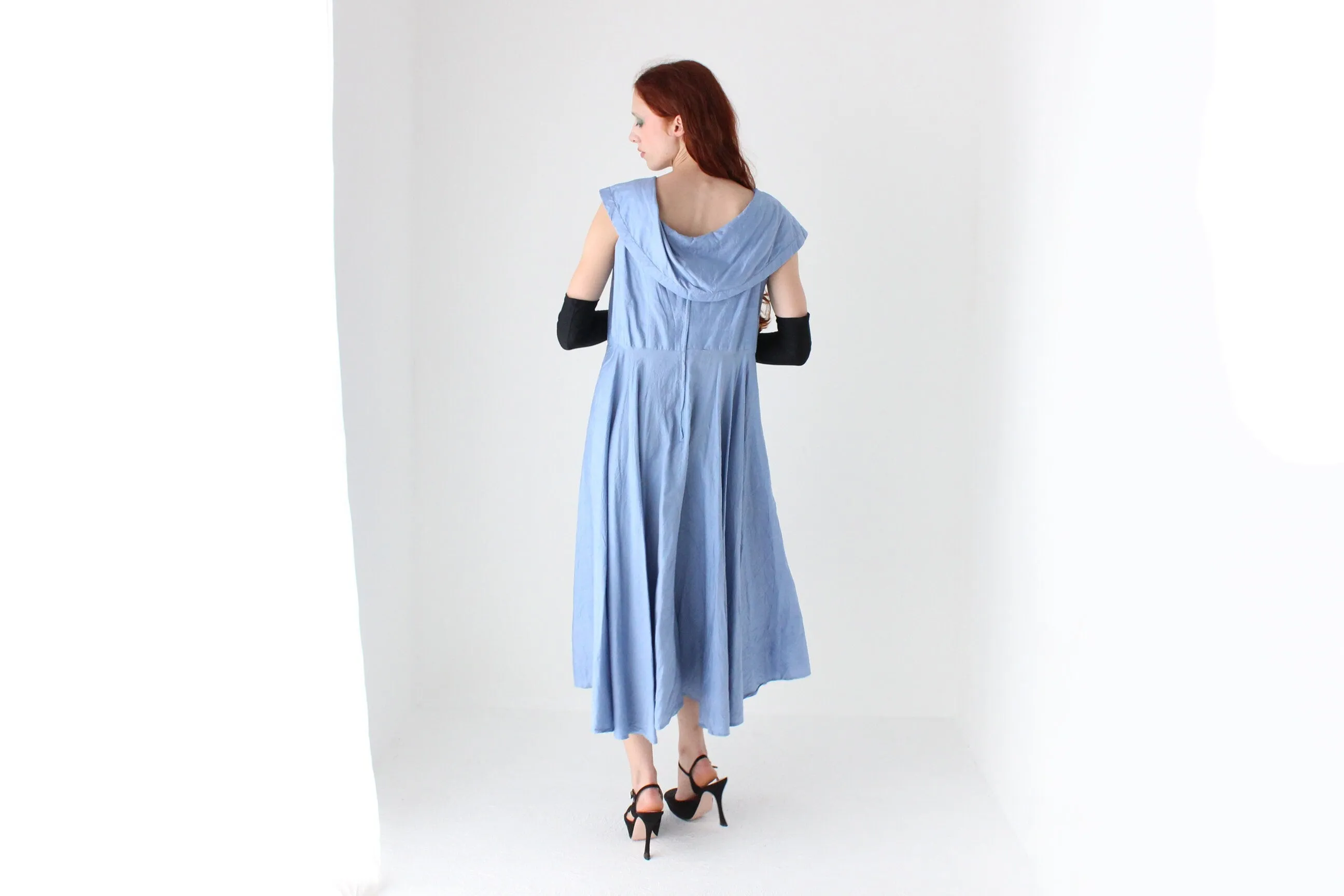 Dreamy 1980s Cornflower Blue Raw Silk Cocktail Dress
