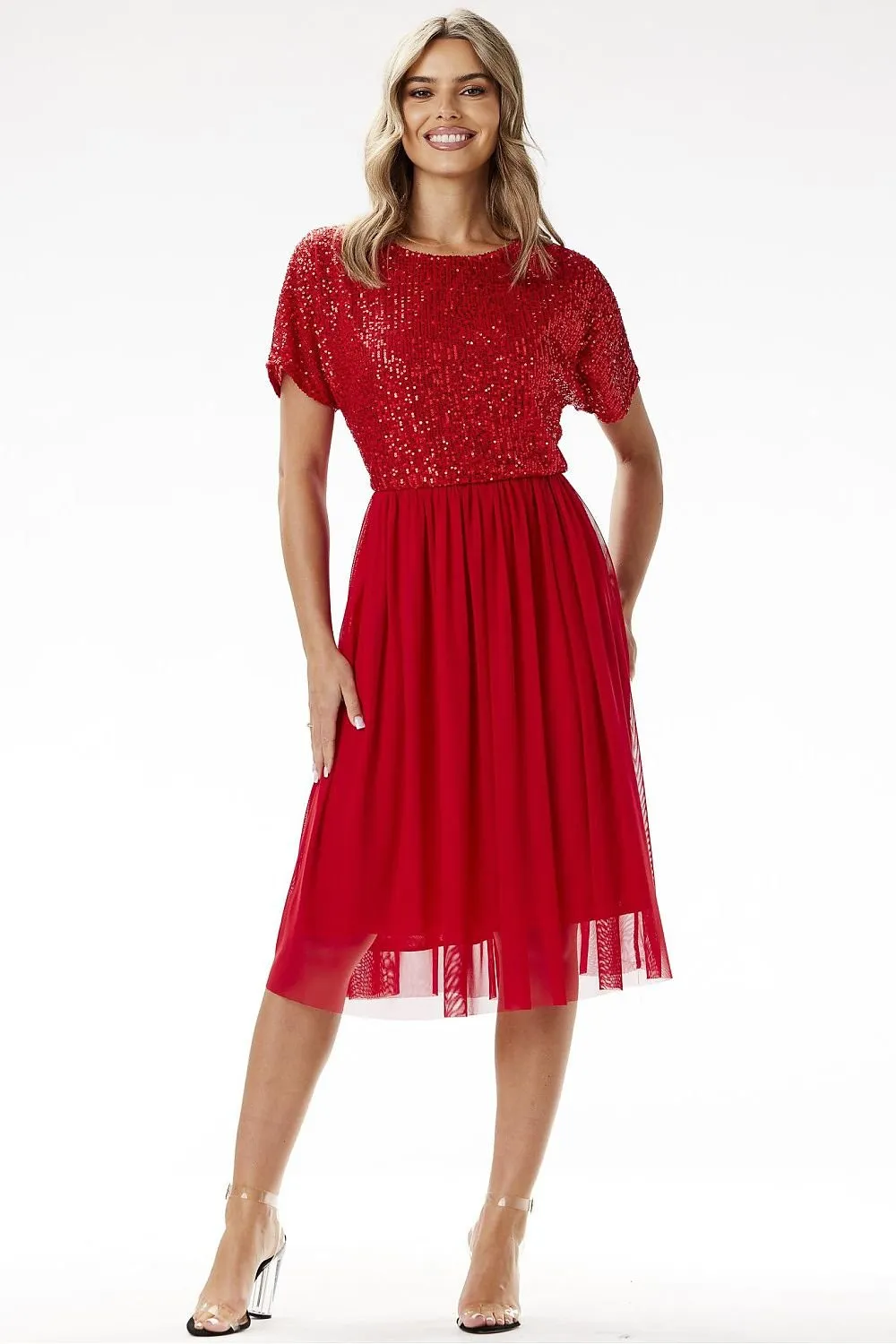 Elegant sequin midi tulle evening dress