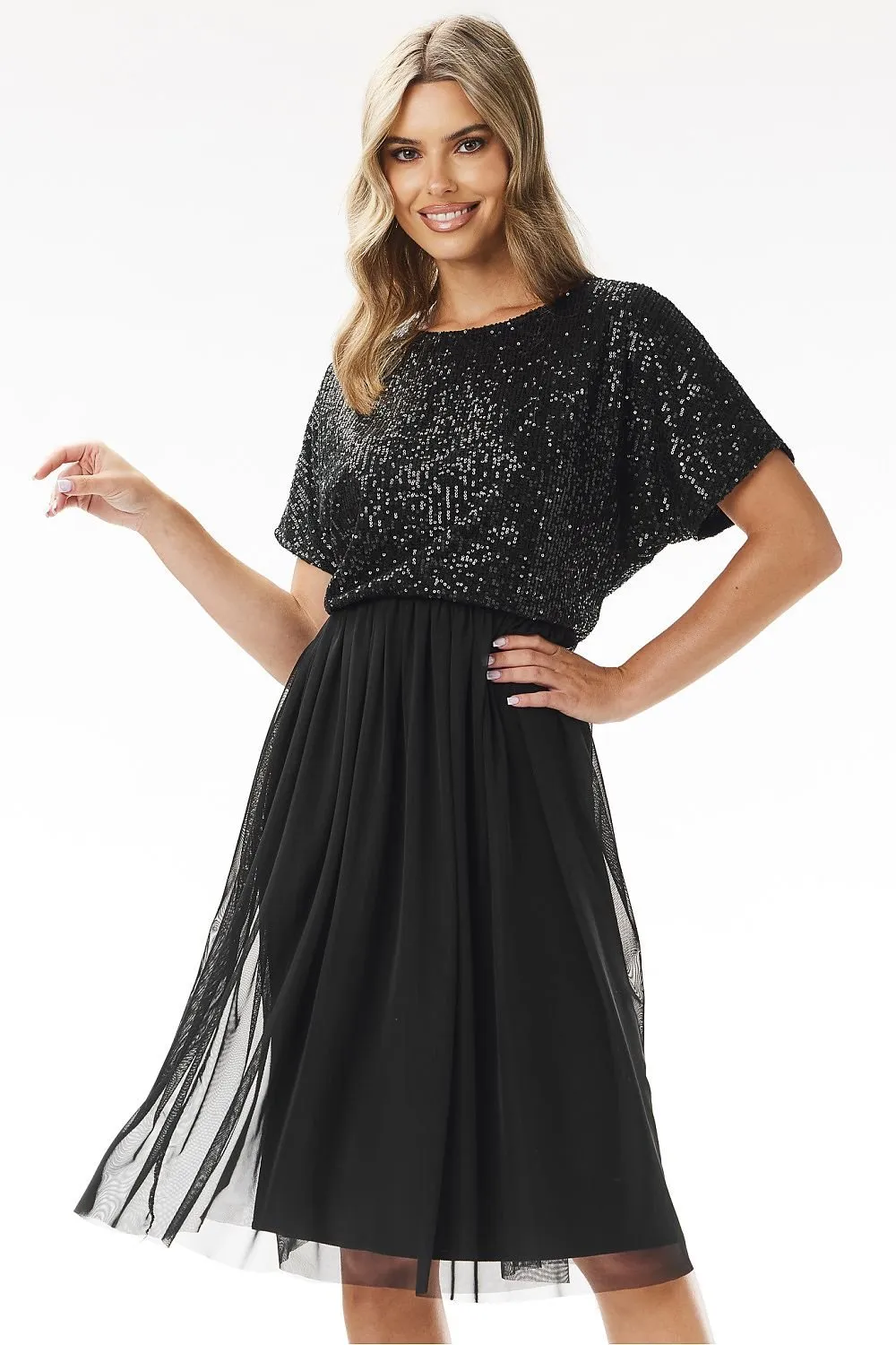 Elegant sequin midi tulle evening dress