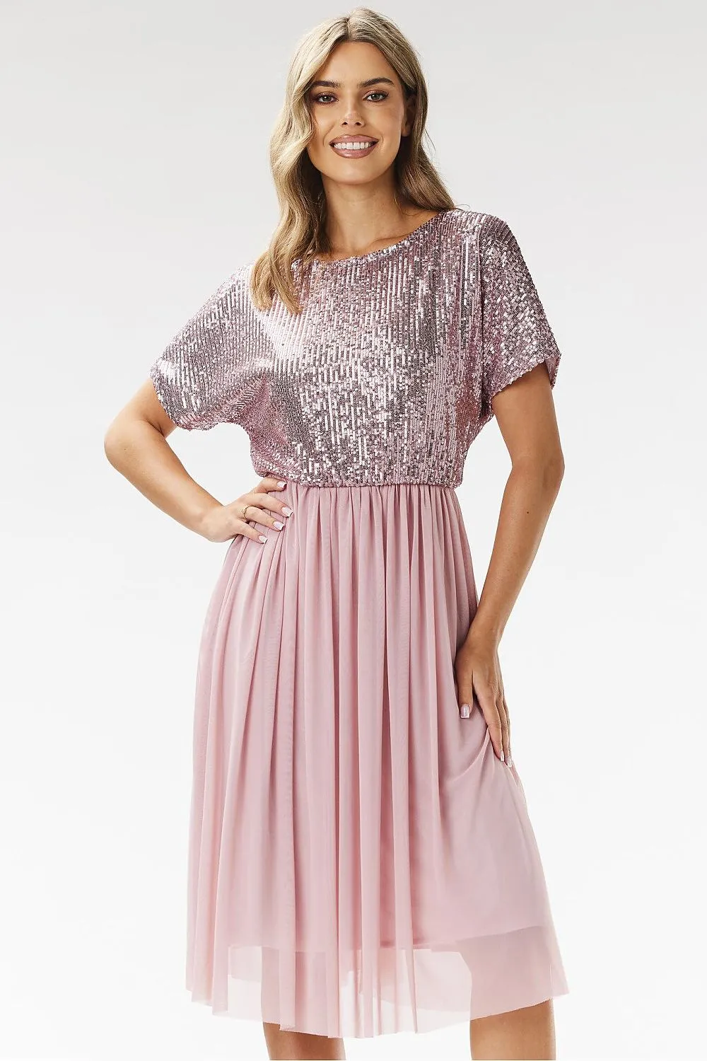 Elegant sequin midi tulle evening dress