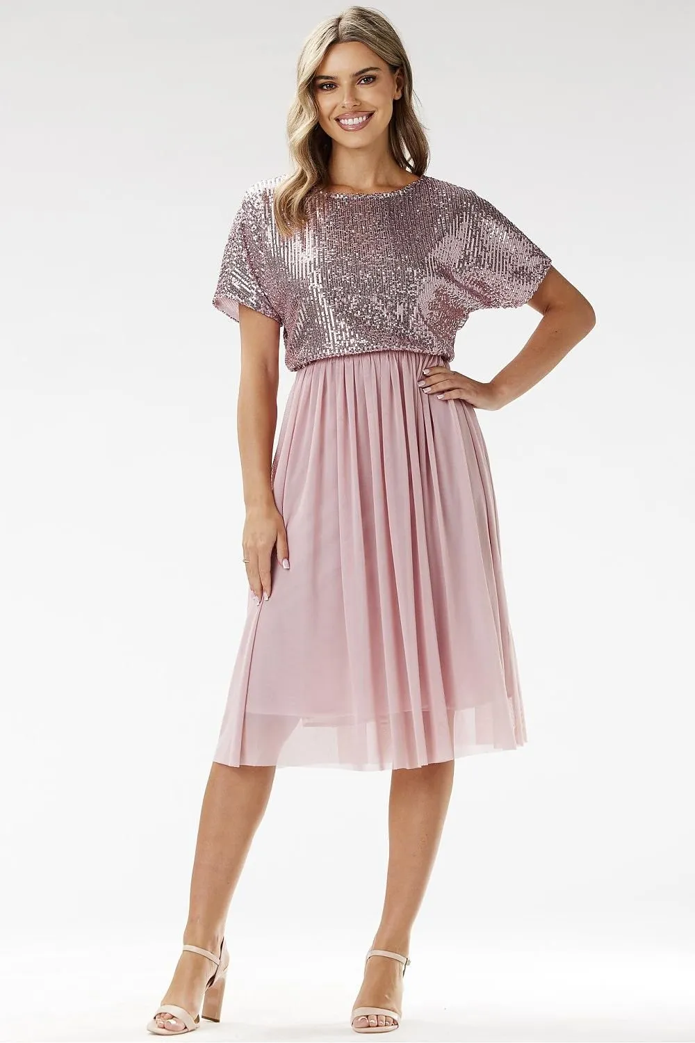 Elegant sequin midi tulle evening dress
