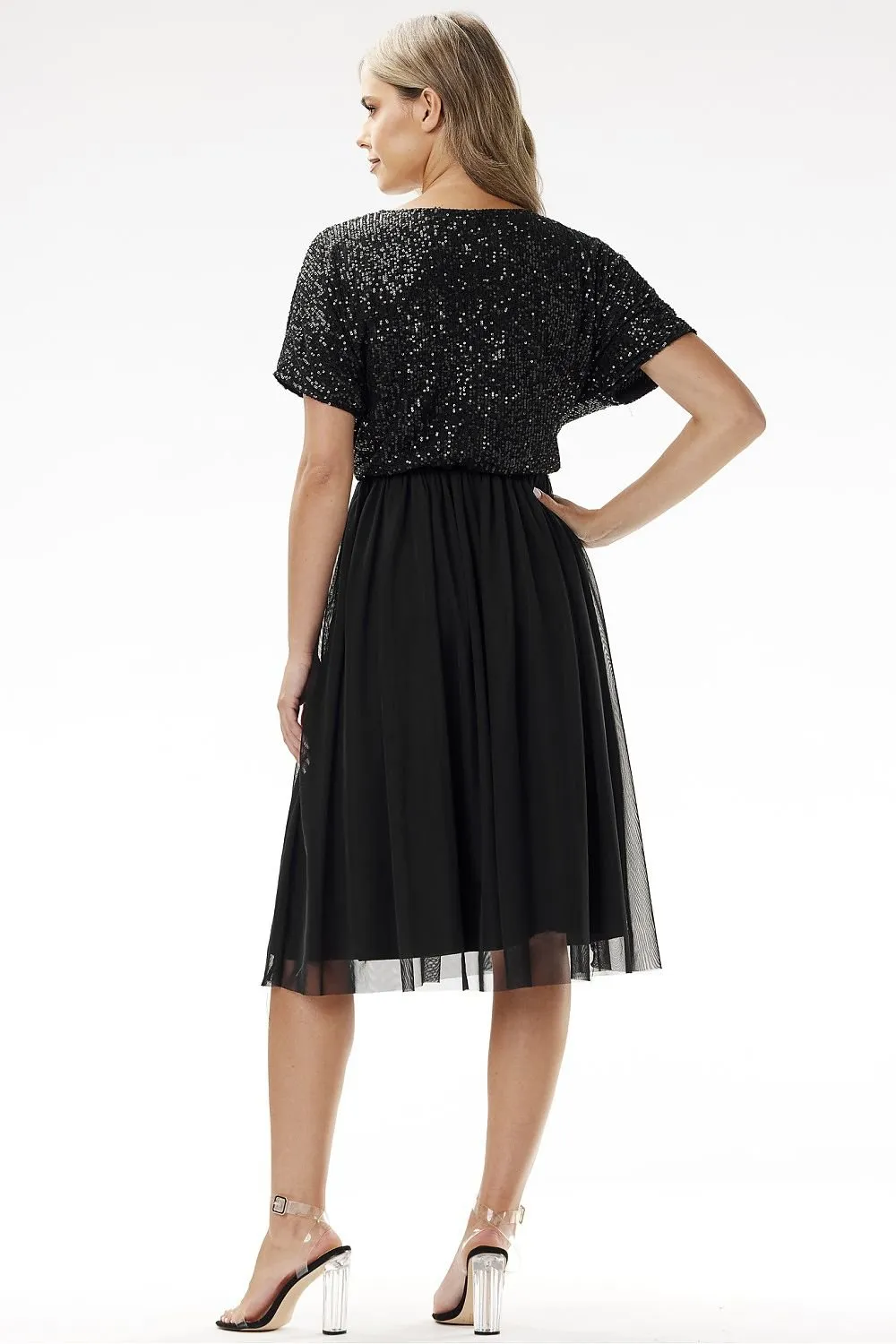 Elegant sequin midi tulle evening dress