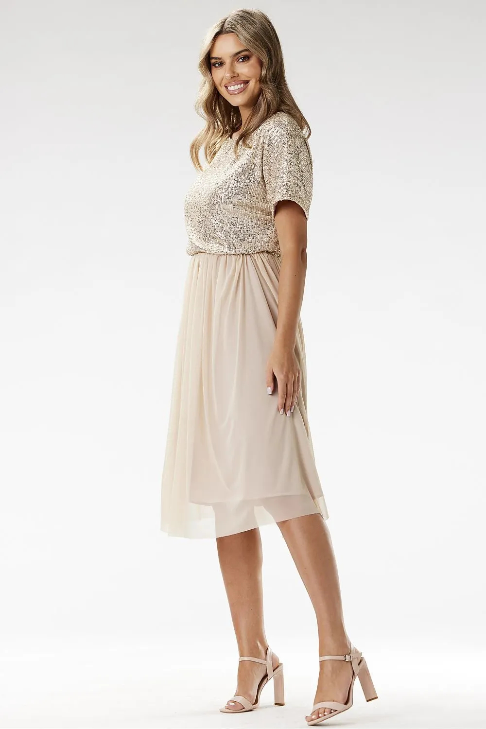 Elegant sequin midi tulle evening dress