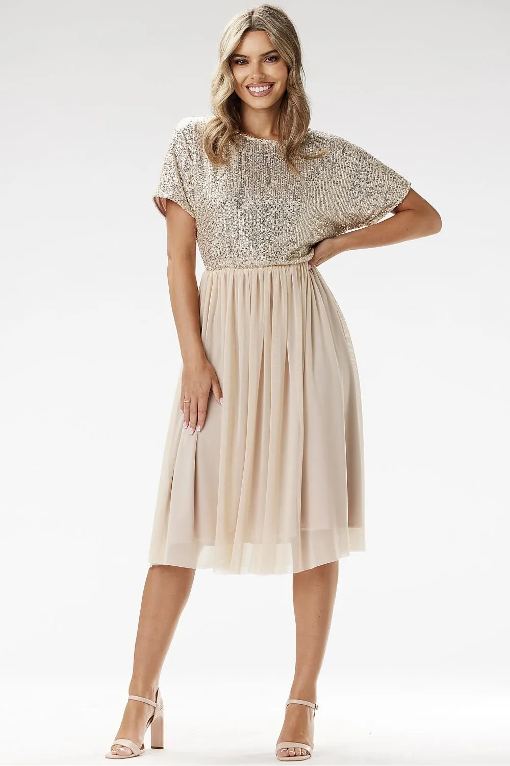 Elegant sequin midi tulle evening dress