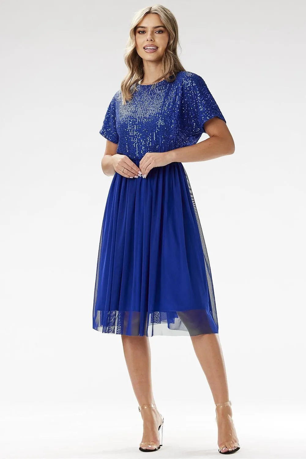 Elegant sequin midi tulle evening dress