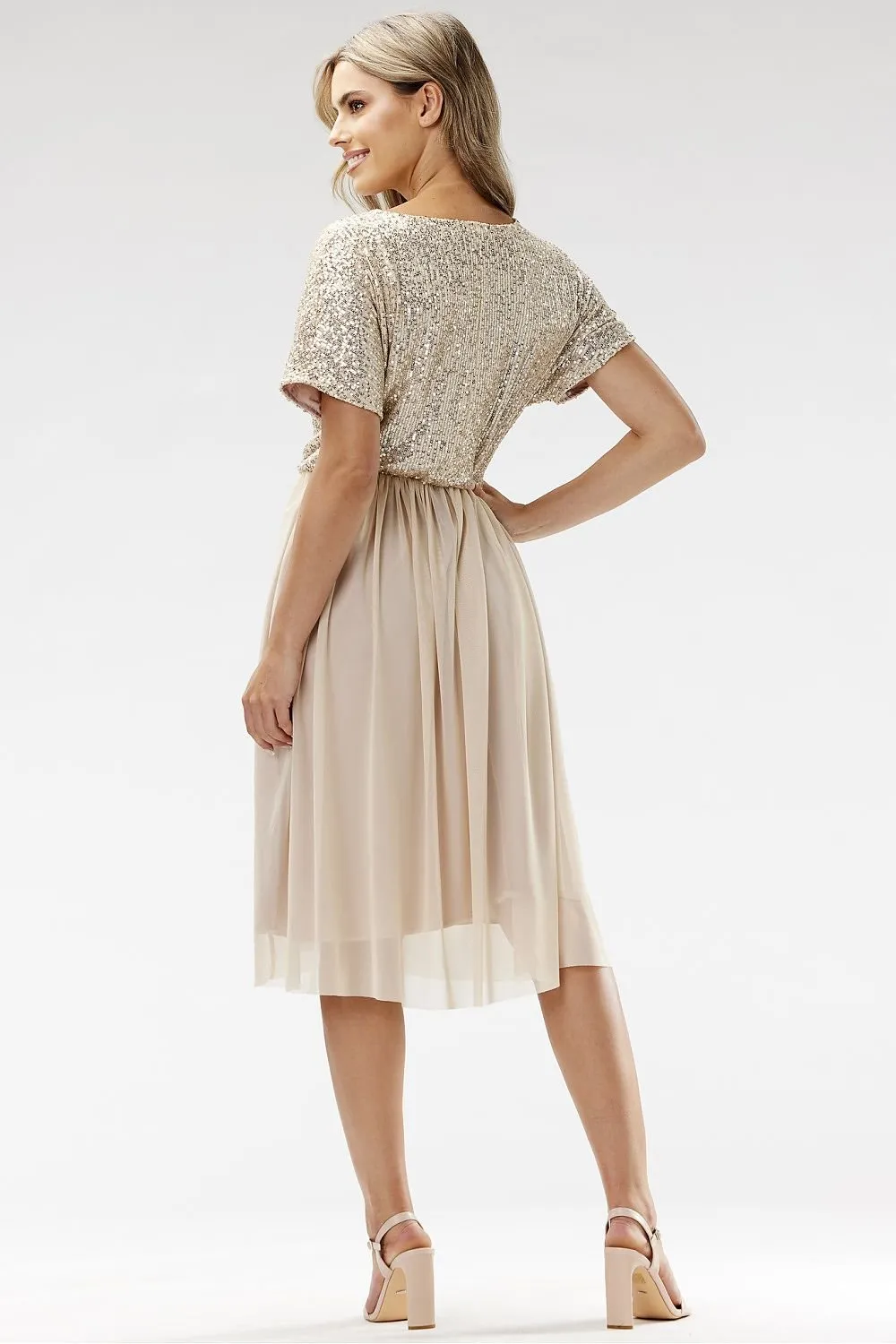 Elegant sequin midi tulle evening dress