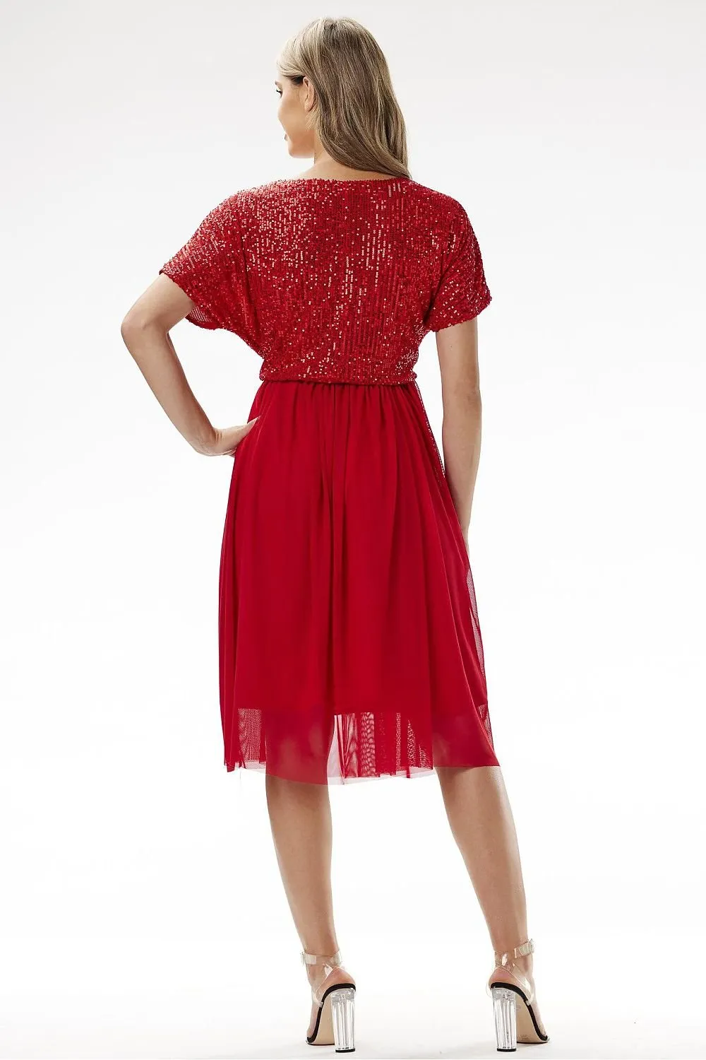 Elegant sequin midi tulle evening dress