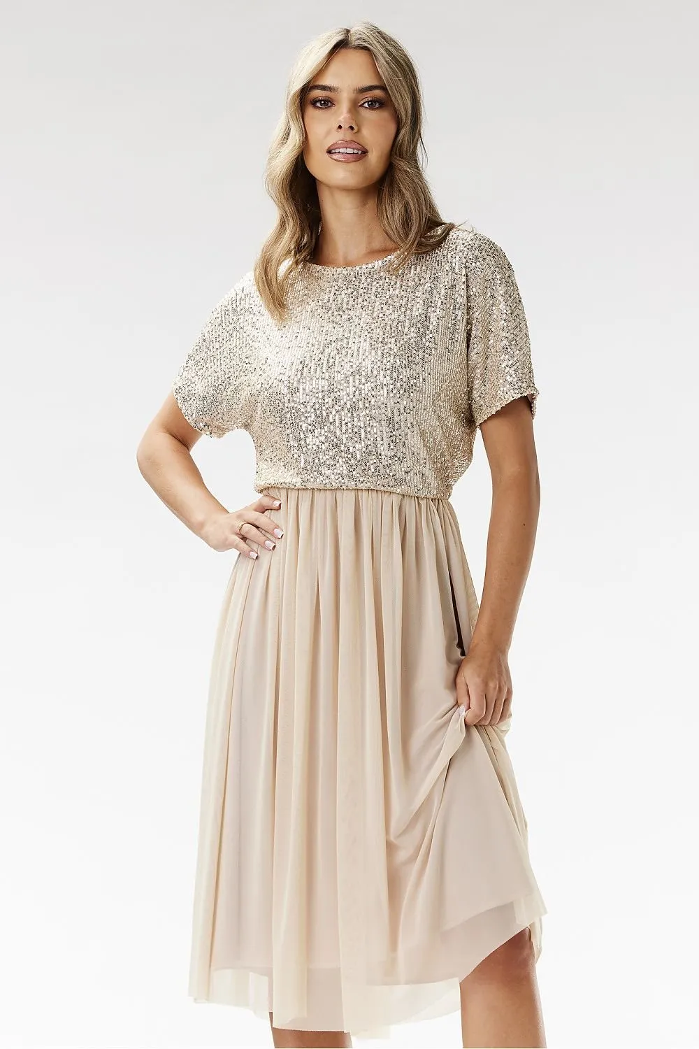 Elegant sequin midi tulle evening dress