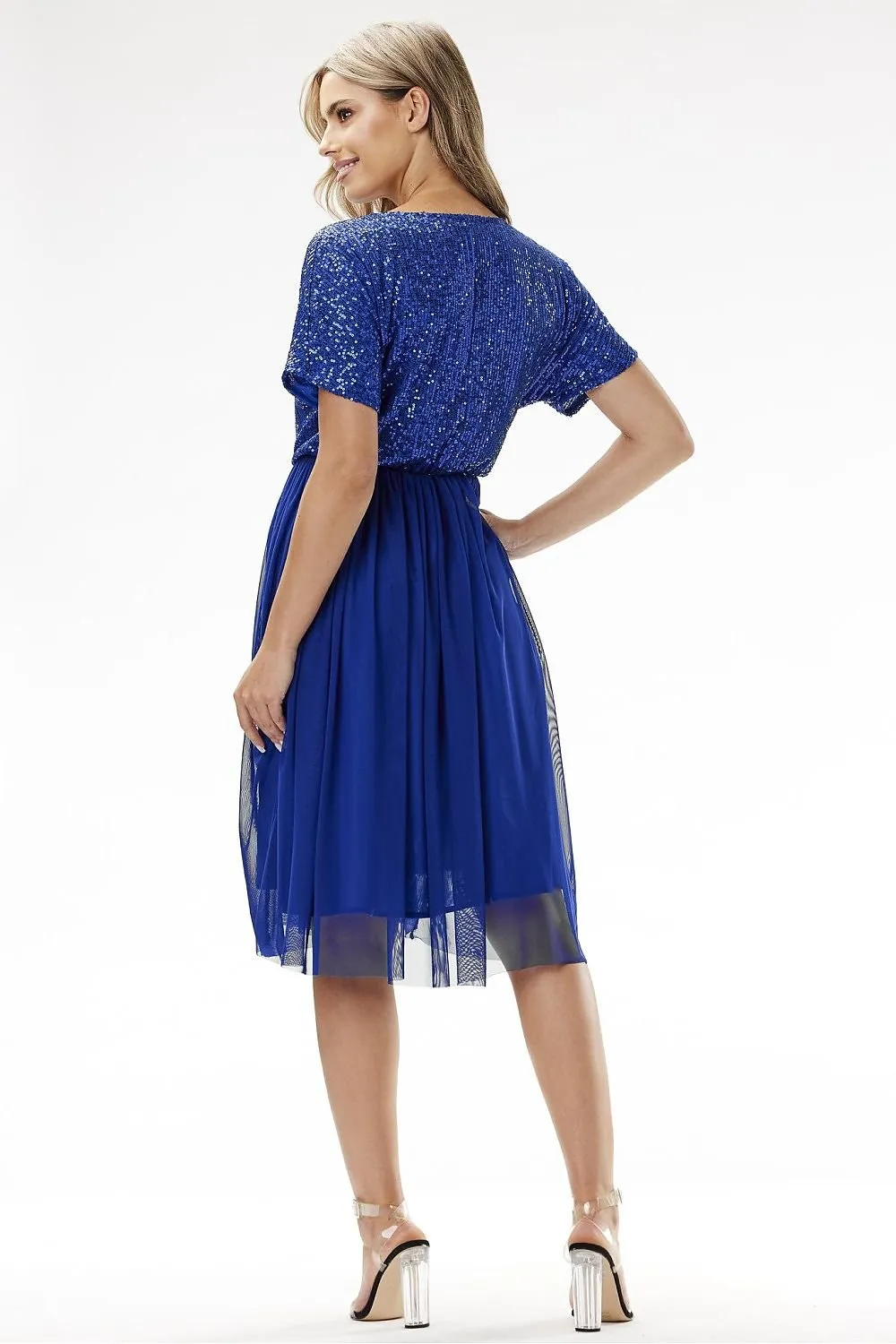 Elegant sequin midi tulle evening dress